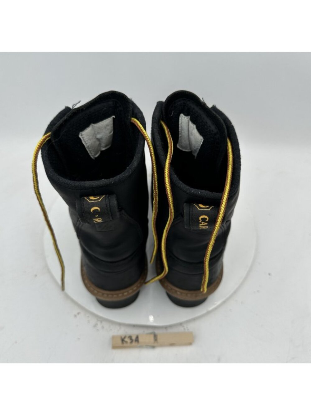 Carolina Women Size 7 Black Logger Leather Yellow Lace Up Combat Work Boot - Picture 7 of 10